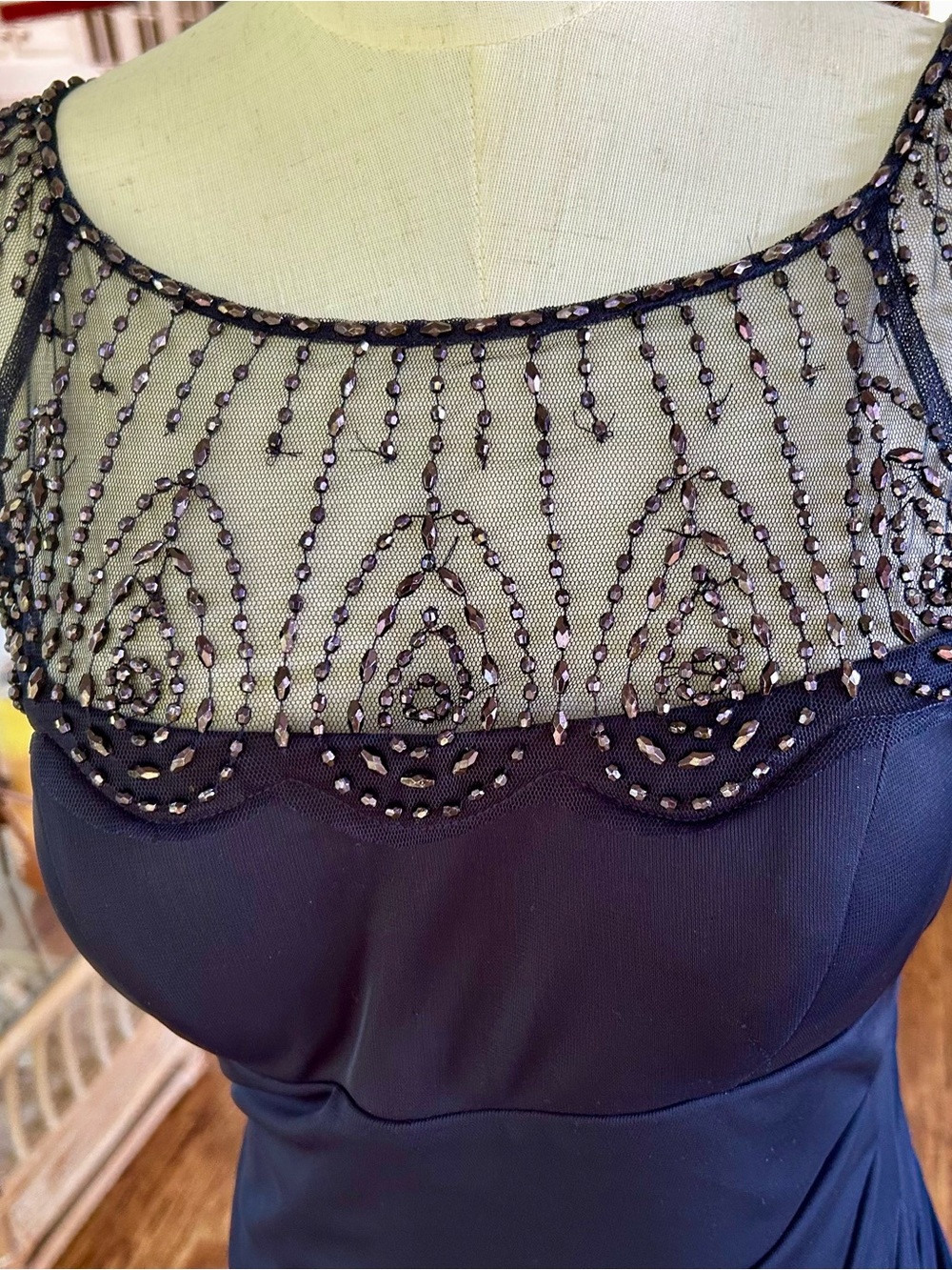 DJ Jaz Women’s Cocktail/Evening Dark Blue Laced Beaded Dress Size 6 - Picture 3 of 8